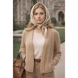 Vintage Lizbeth Collection Open Knit Wool Mohair Blend Beaded Cardigan